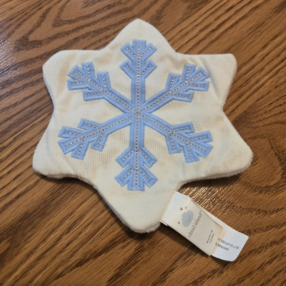 Cloud Island Baby Cream Blue Snowflake Crinkle Toy Snowman Soft Rattle Toys Set